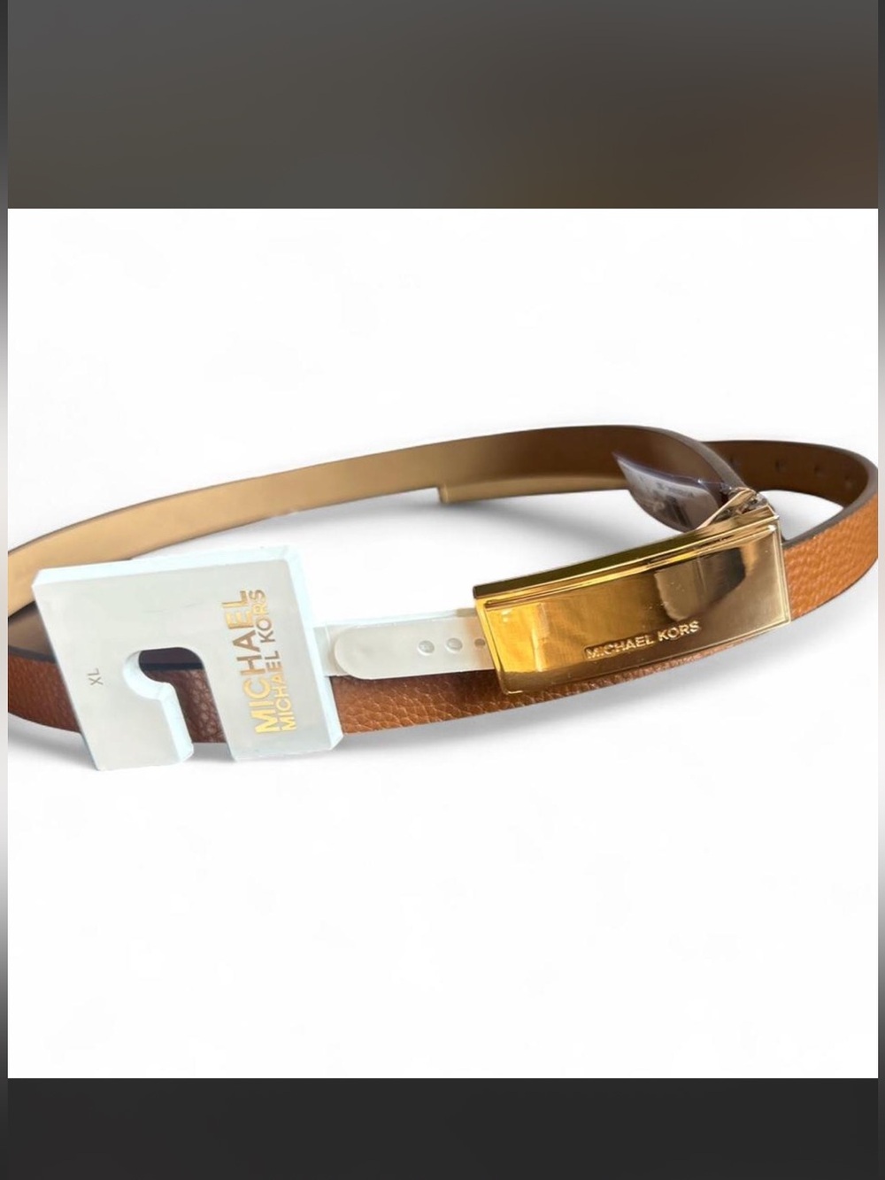 NWT women’s Michael Kors Brown Leather Belt with Gold-Tone Buckle xl